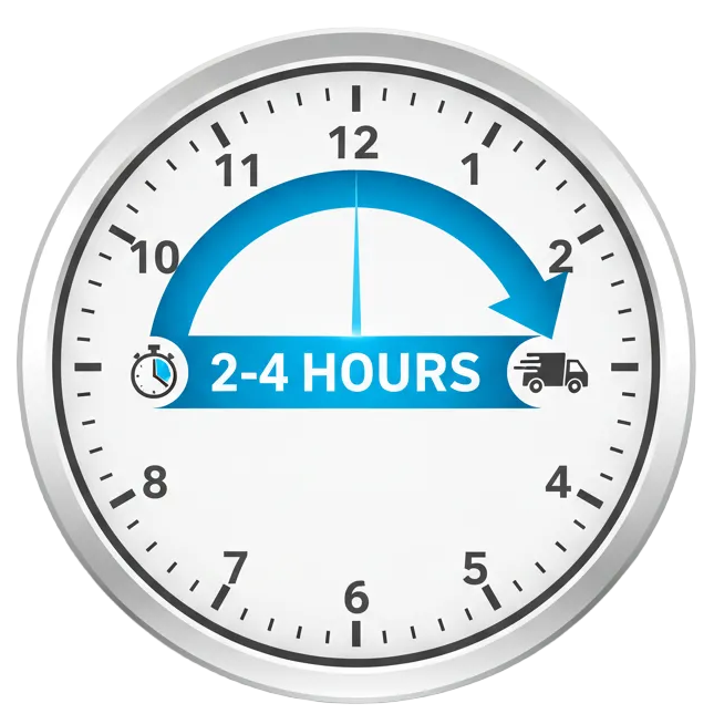 Clock showing delivery ranges from 2-4 hours